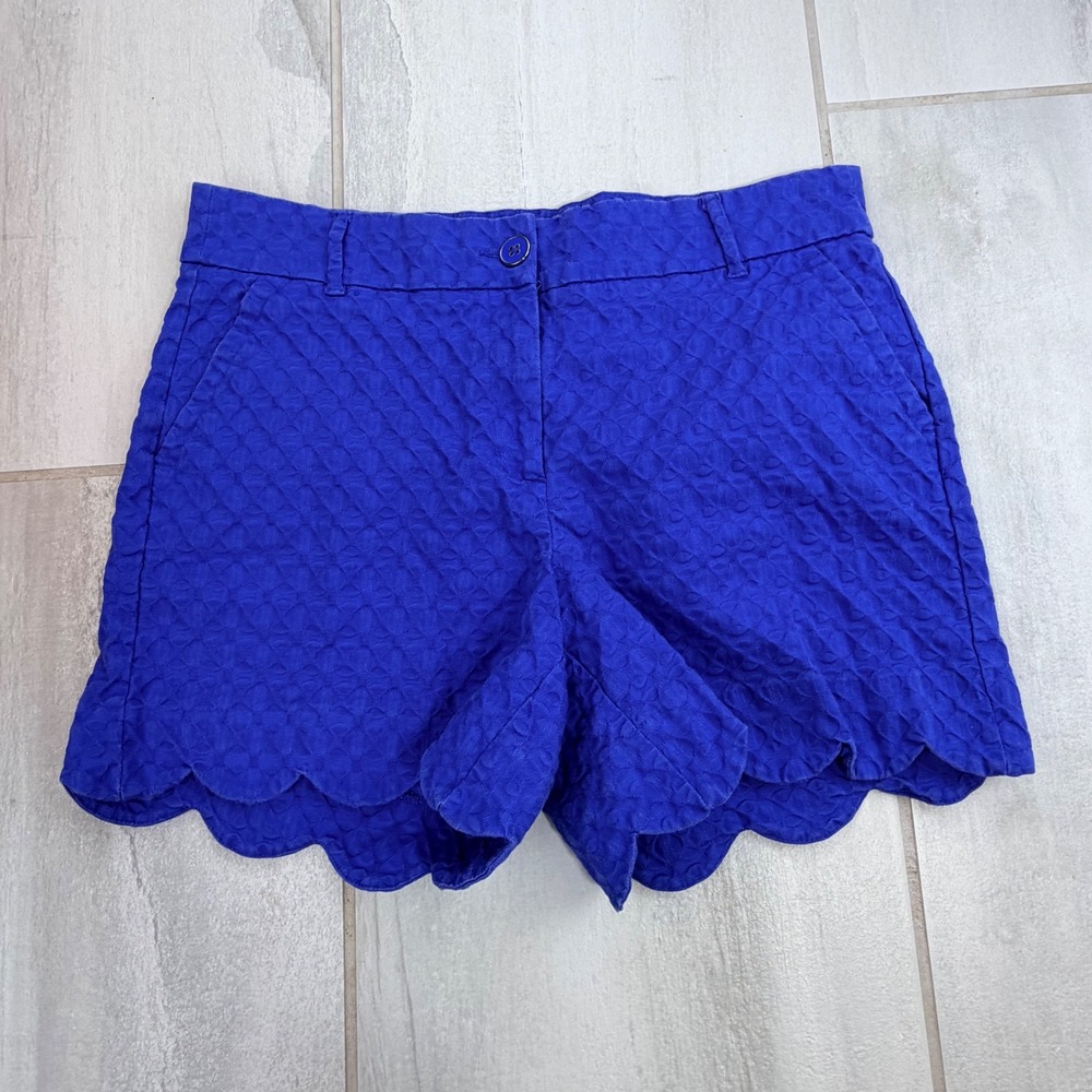 Crown & Ivy Shelby Royal Blue Scalloped Jacquard Stretch Cotton Shorts Size 8